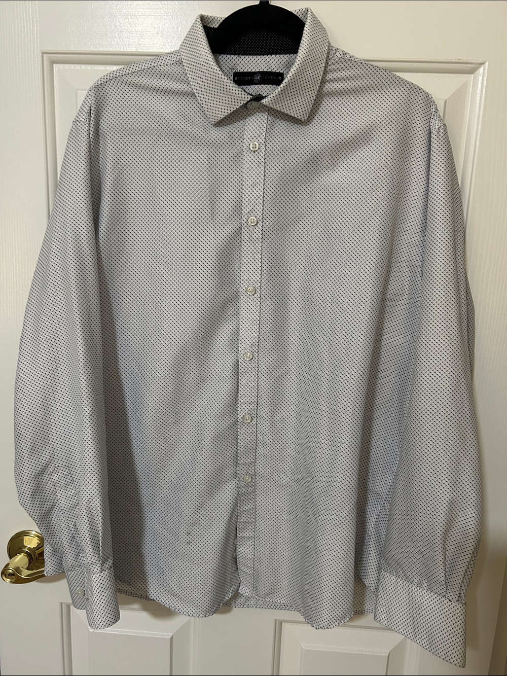 Society Of Threads Men's White Dress Shirt with Subtle Gray Microprint